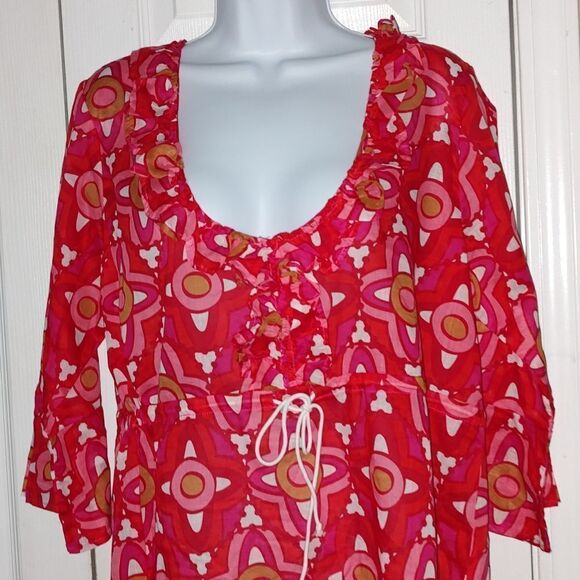 Mud Pie CoverUp Pink Red Dress 3/4 sleeve   Sz L - Picture 3 of 5